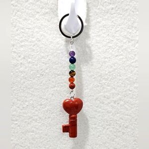 NWOT, Red Jasper key with multi stone beaded key ring.